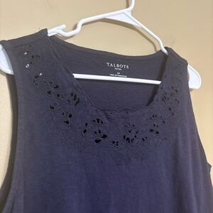 Talbots Women’s Navy Blue 100% Cotton Eyelet Lace Scoop Neck Petite Large